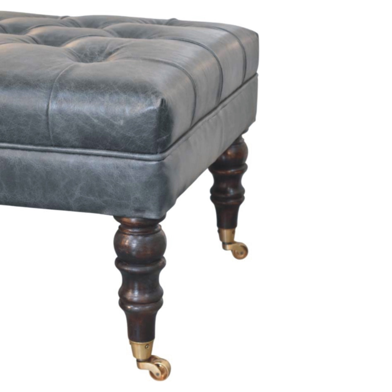 Buffalo Teal Leather Ottoman with Castor Legs Storage Bench
