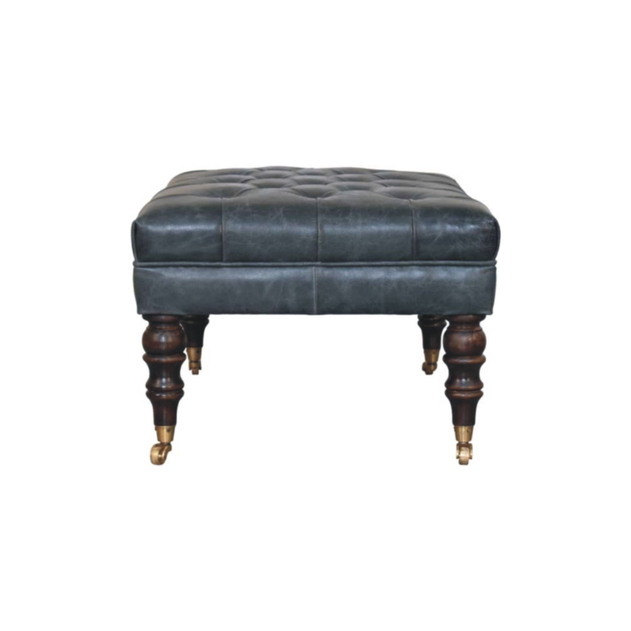 Buffalo Teal Leather Ottoman with Castor Legs Storage Bench