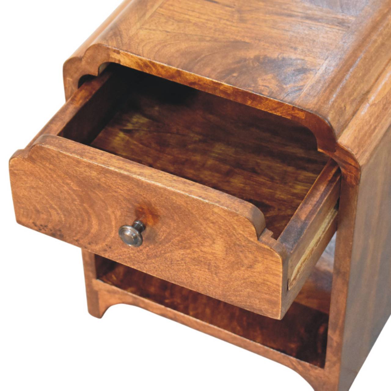 Newton Mini Chestnut Nightstand with a drawer and open shelf Chest of Drawers