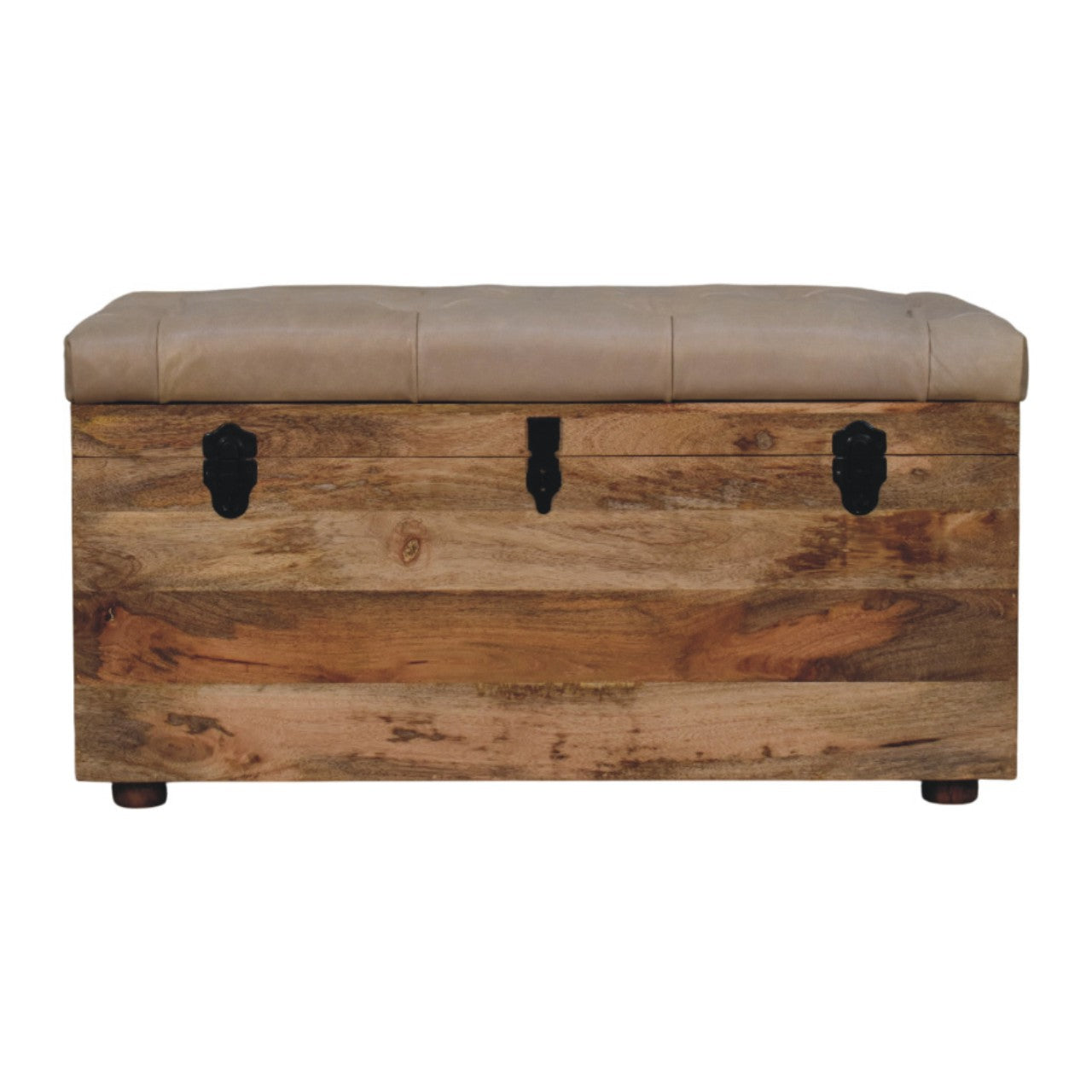 Beige Buffalo hide leather Storage Trunk Storage Bench