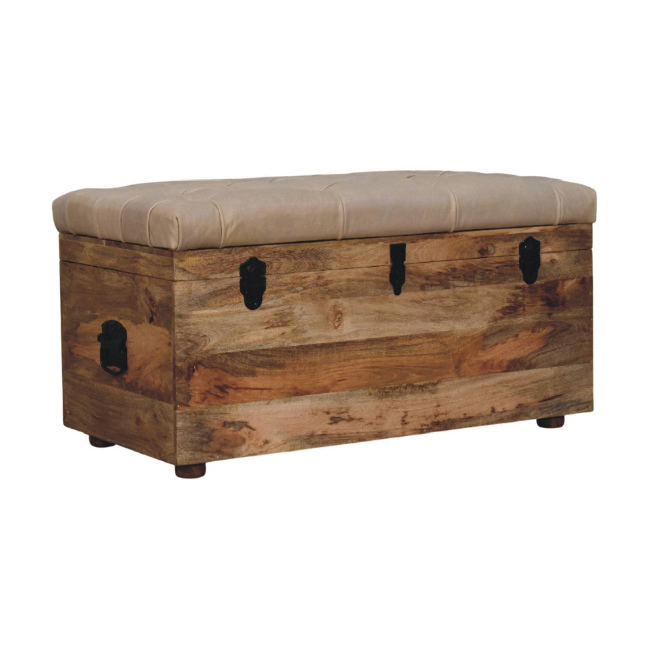 Beige Buffalo hide leather Storage Trunk Storage Bench