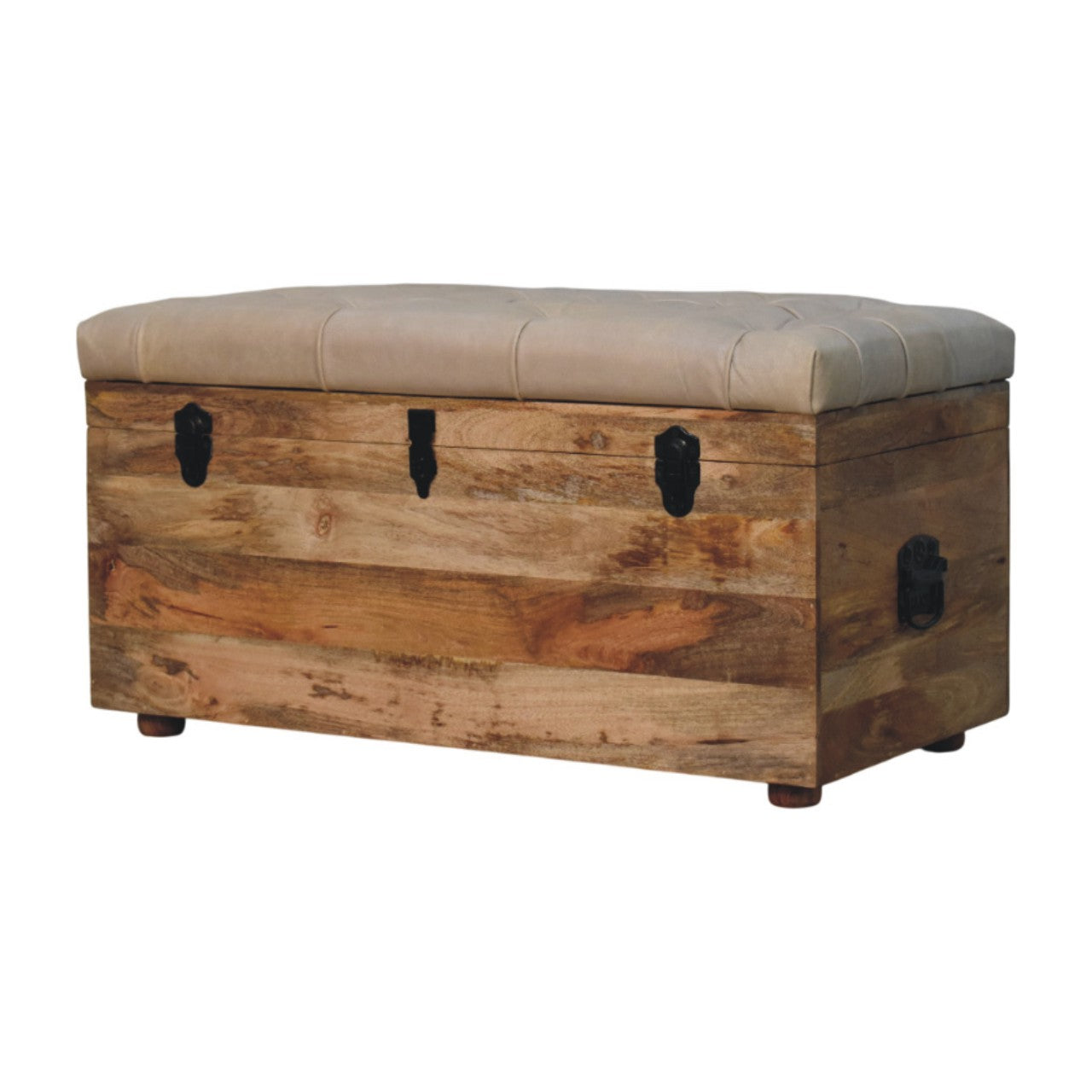 Beige Buffalo hide leather Storage Trunk Storage Bench