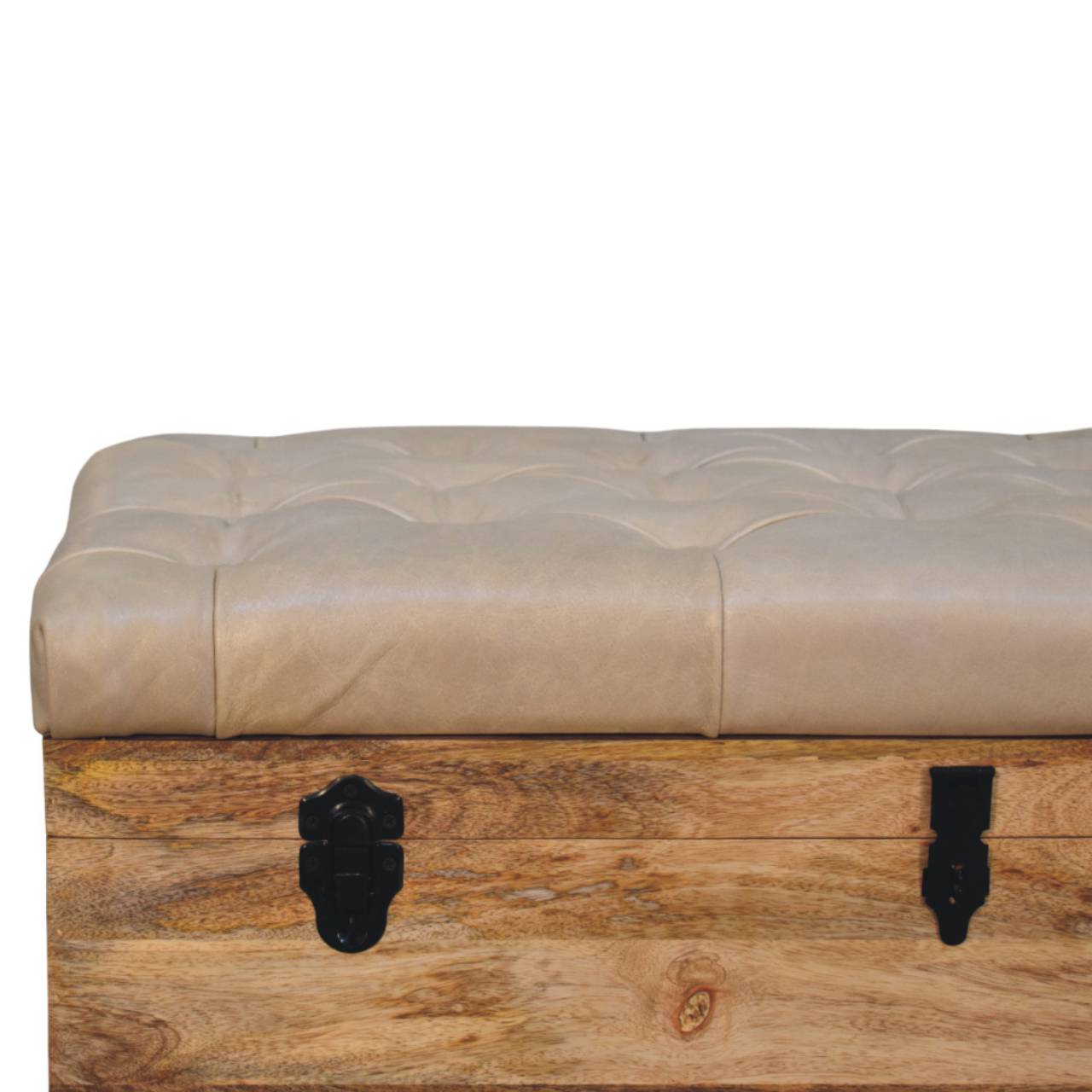 Beige Buffalo hide leather Storage Trunk Storage Bench