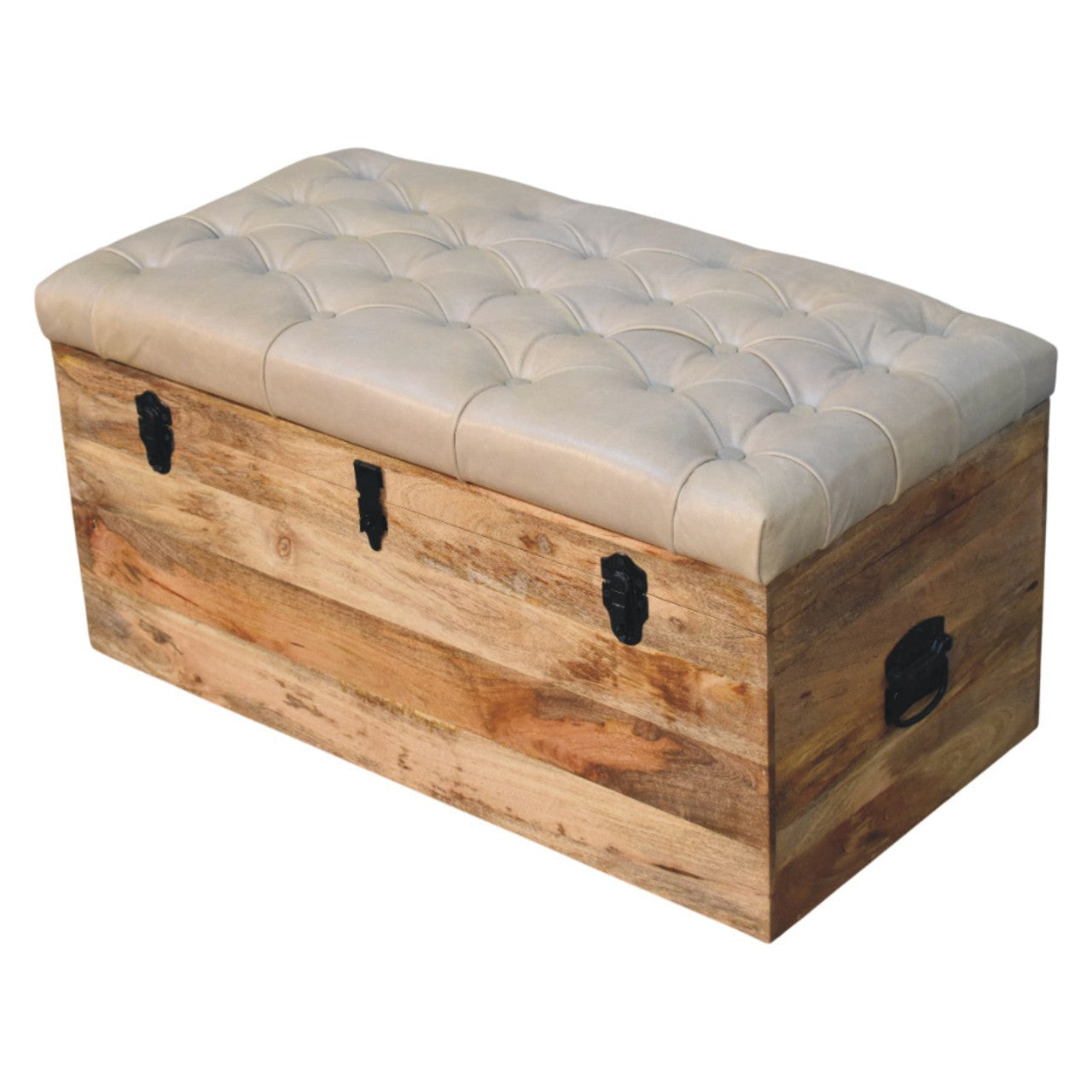 Beige Buffalo hide leather Storage Trunk Storage Bench