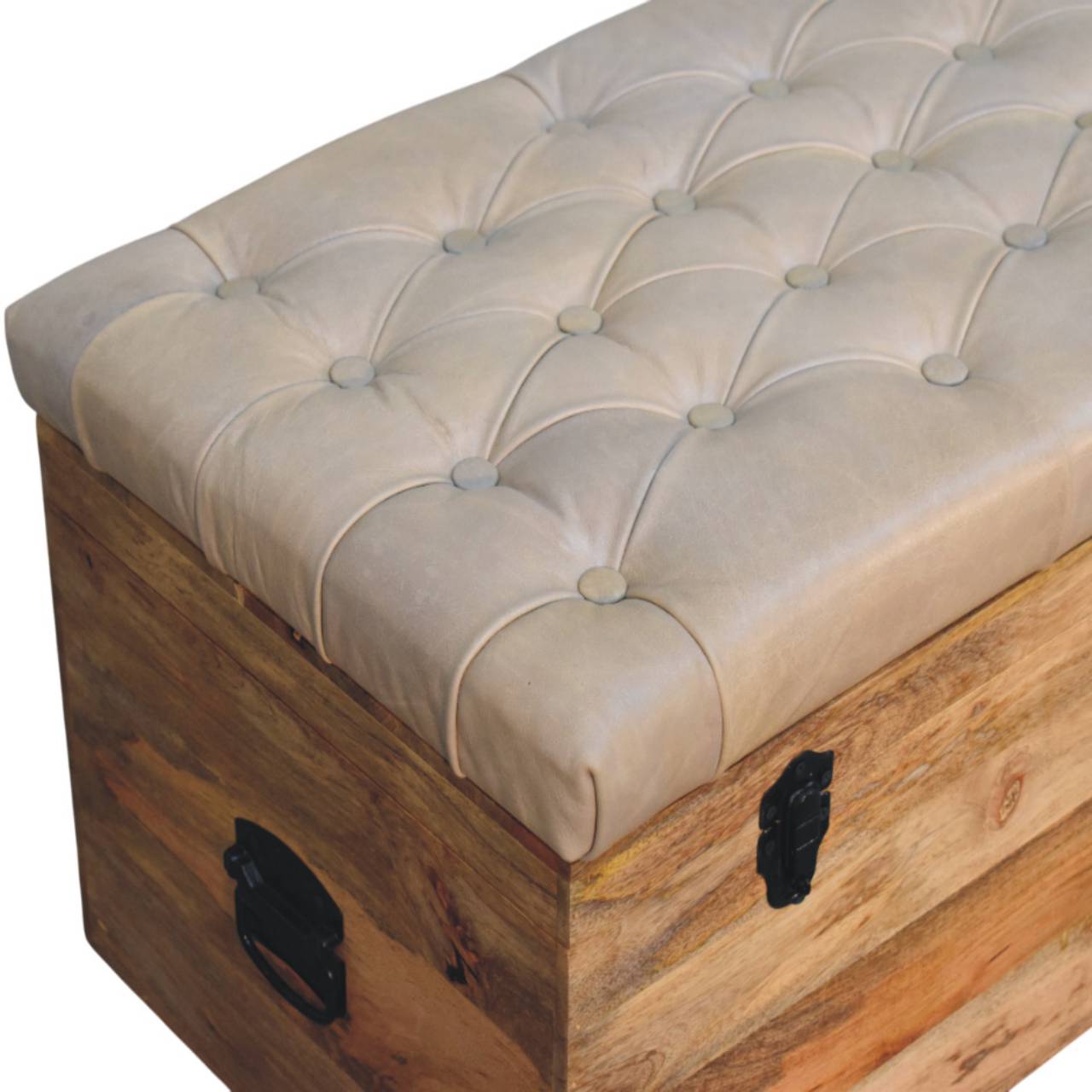 Beige Buffalo hide leather Storage Trunk Storage Bench