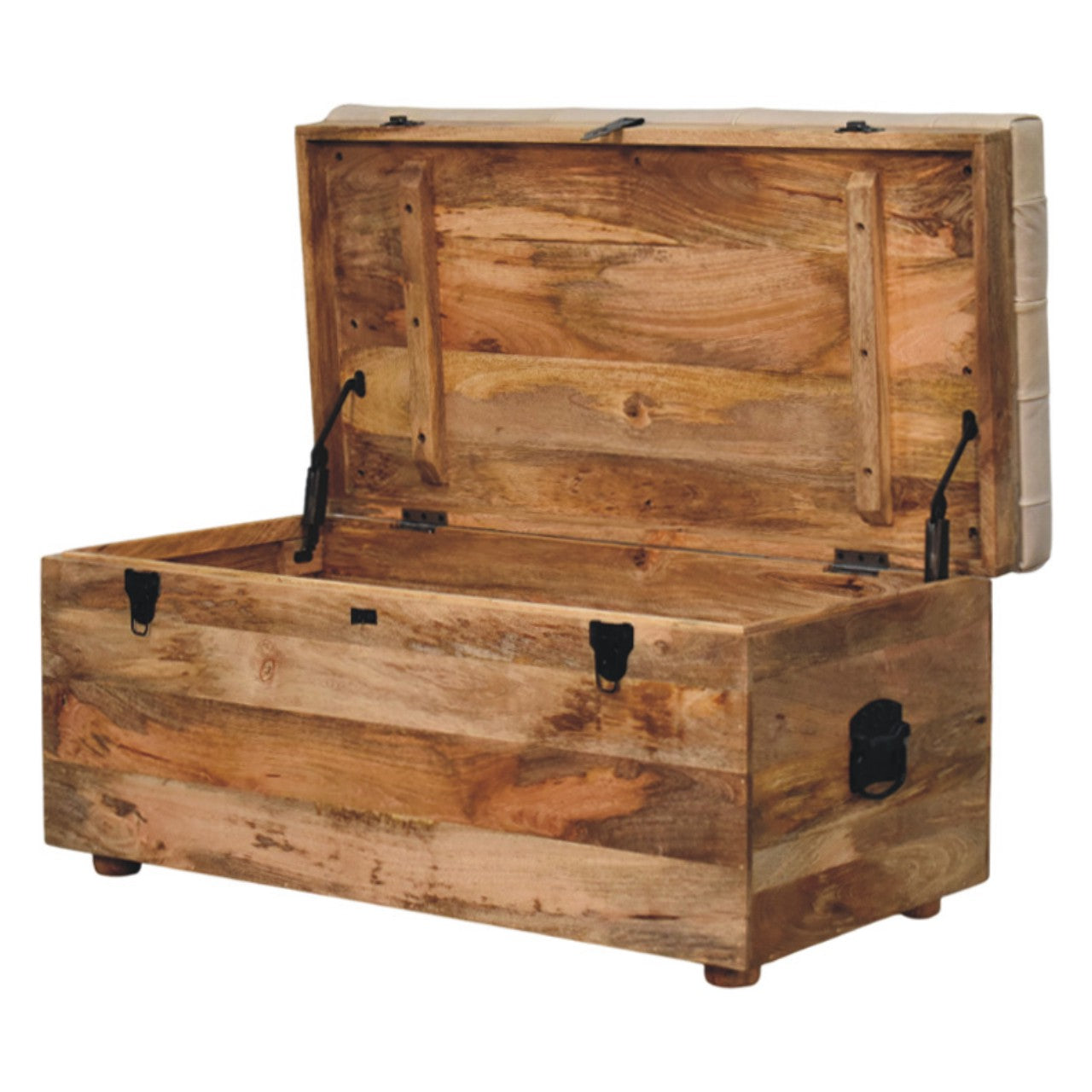 Beige Buffalo hide leather Storage Trunk Storage Bench