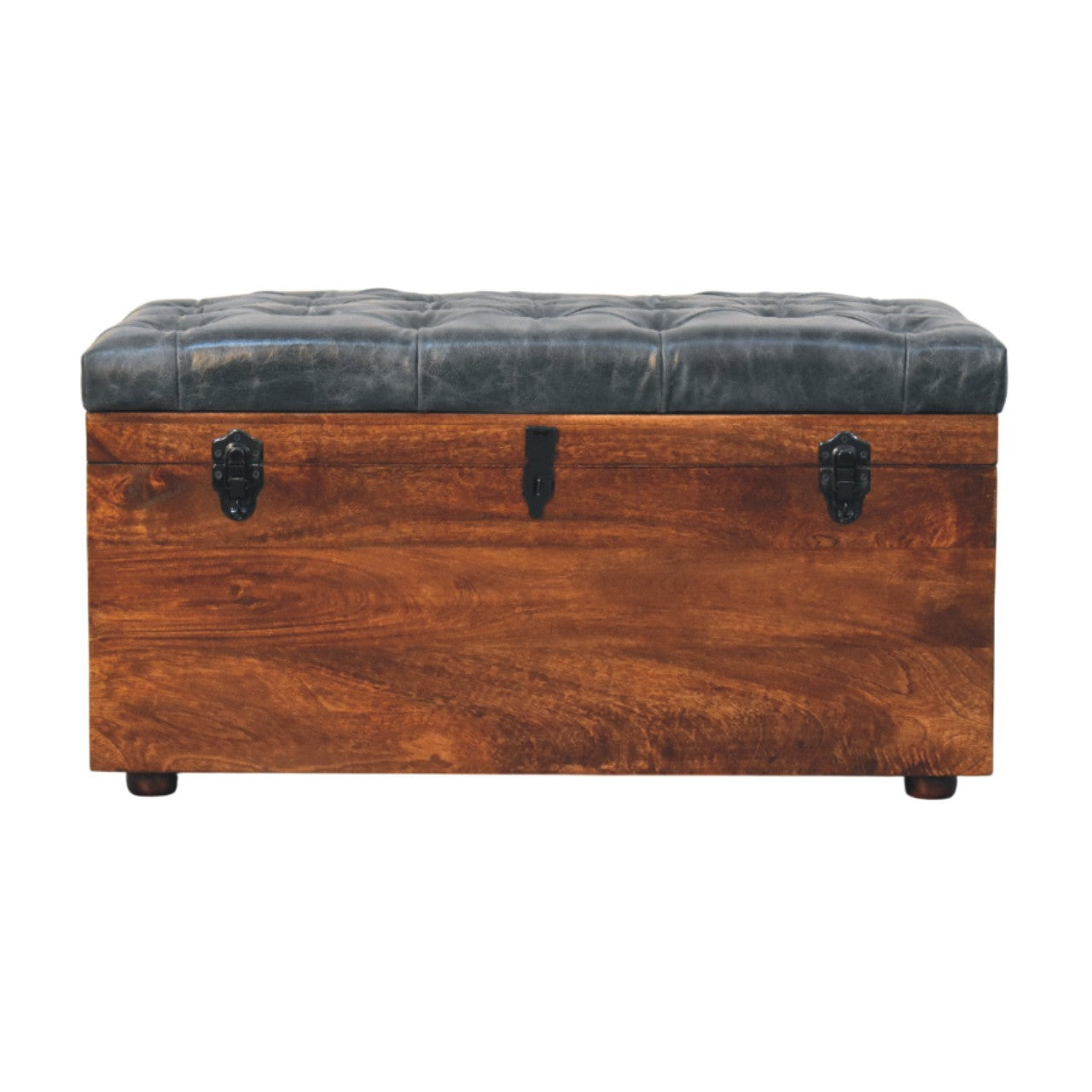 Black Buffalo hide leather Storage Trunk Storage Bench