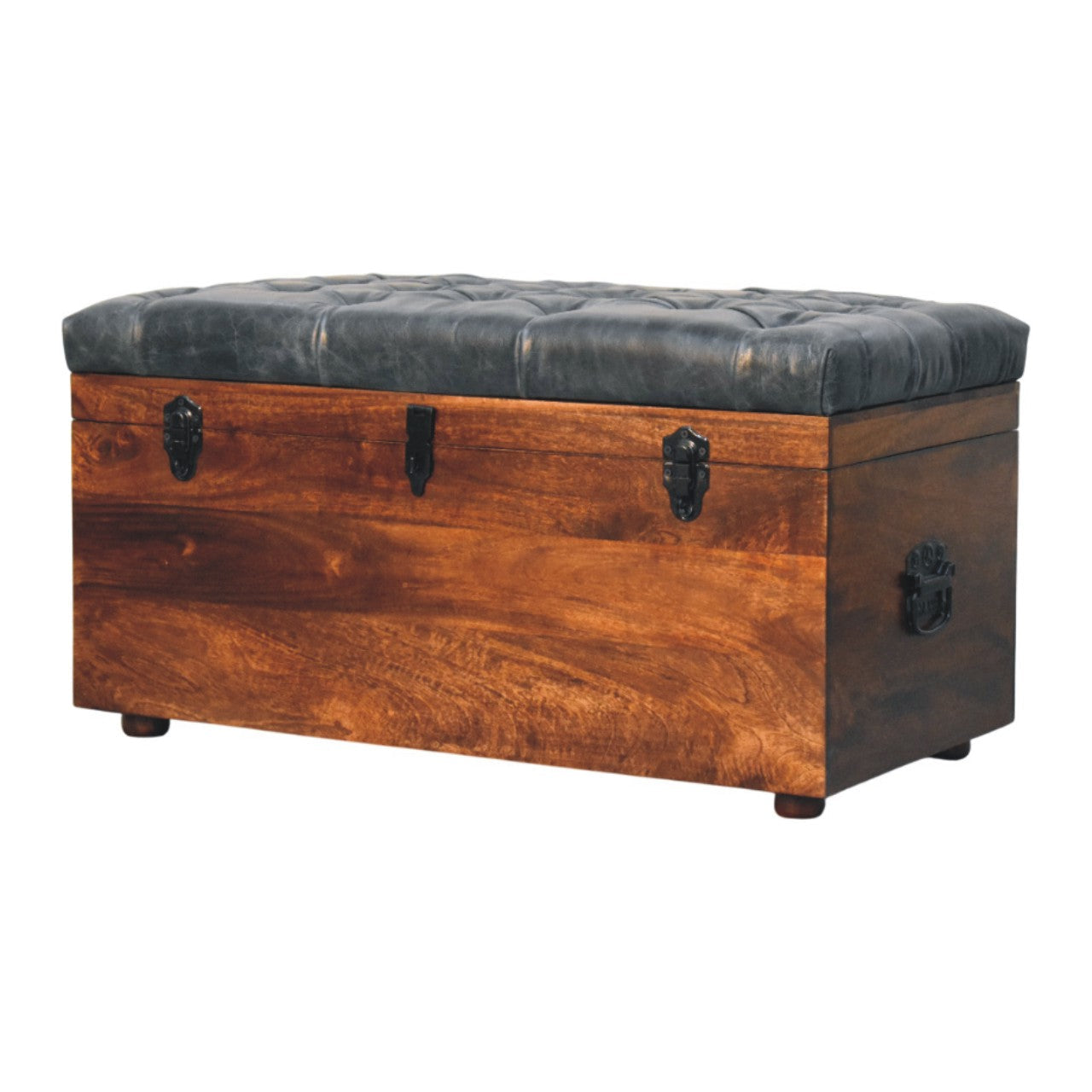 Black Buffalo hide leather Storage Trunk Storage Bench