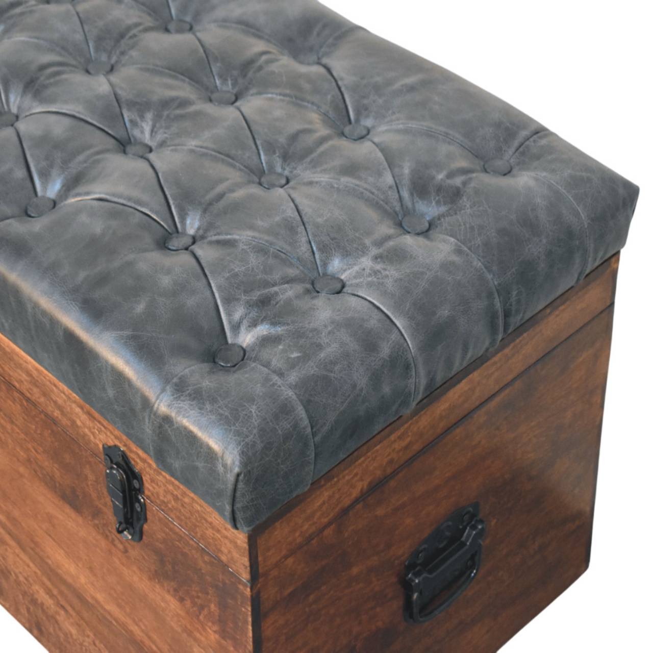 Black Buffalo hide leather Storage Trunk Storage Bench