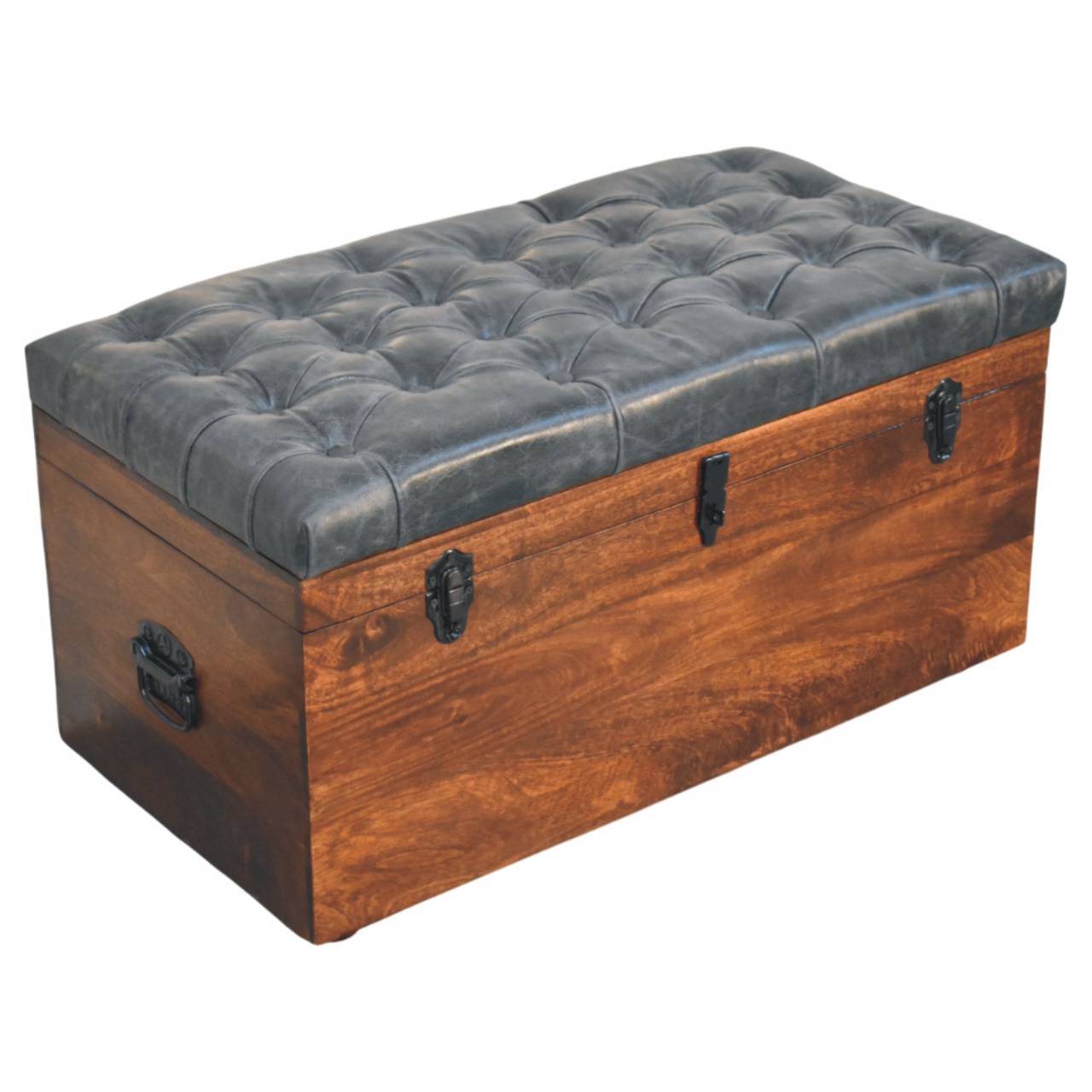 Black Buffalo hide leather Storage Trunk Storage Bench