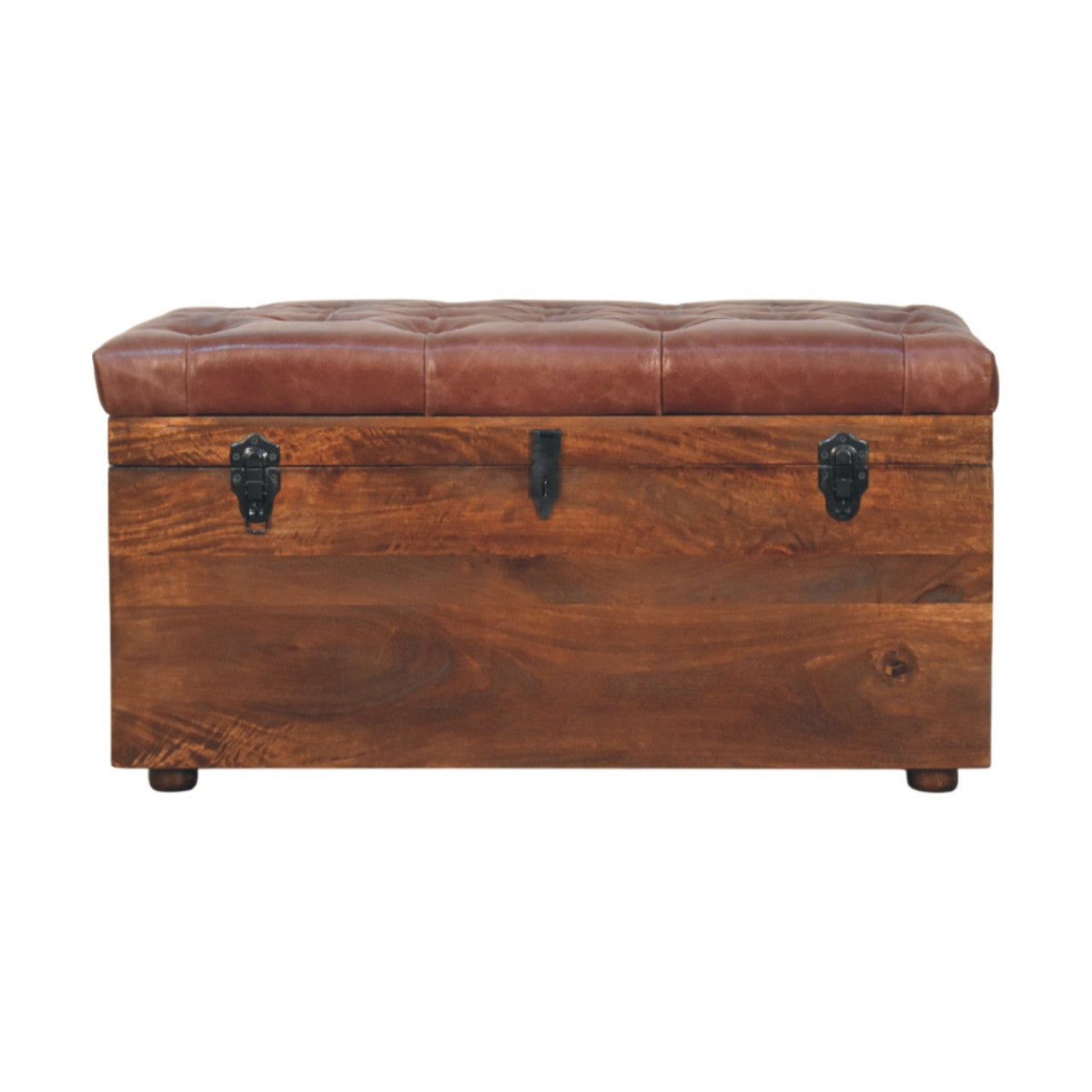 Brown Buffalo hide leather Storage Trunk Storage Bench