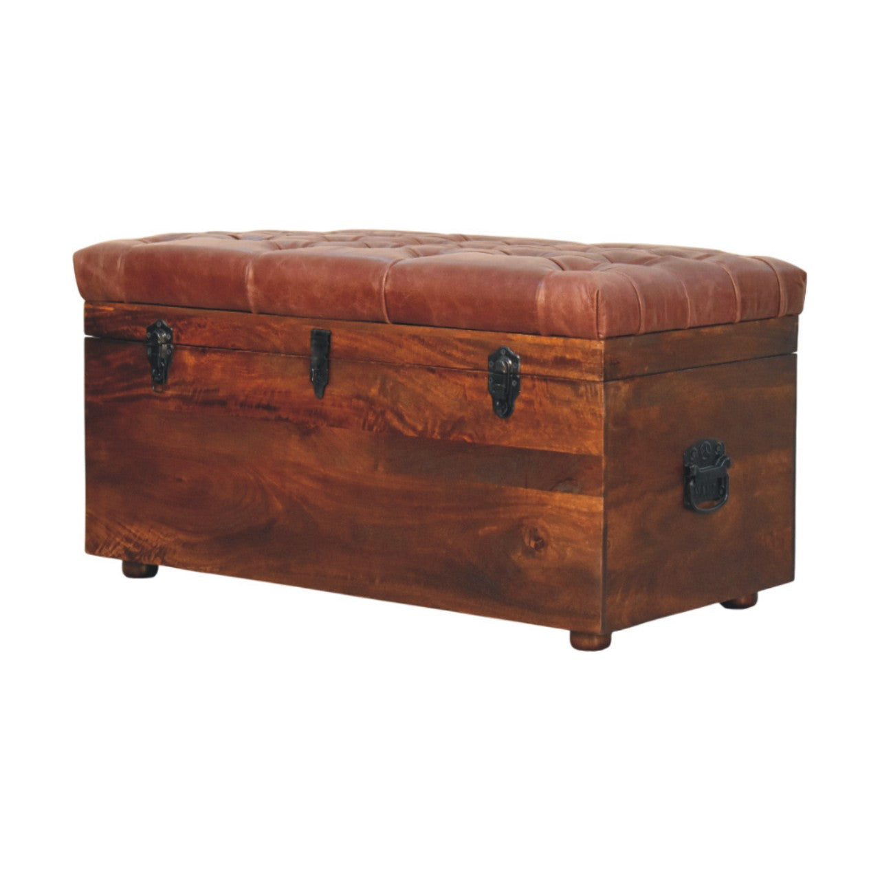 Brown Buffalo hide leather Storage Trunk Storage Bench