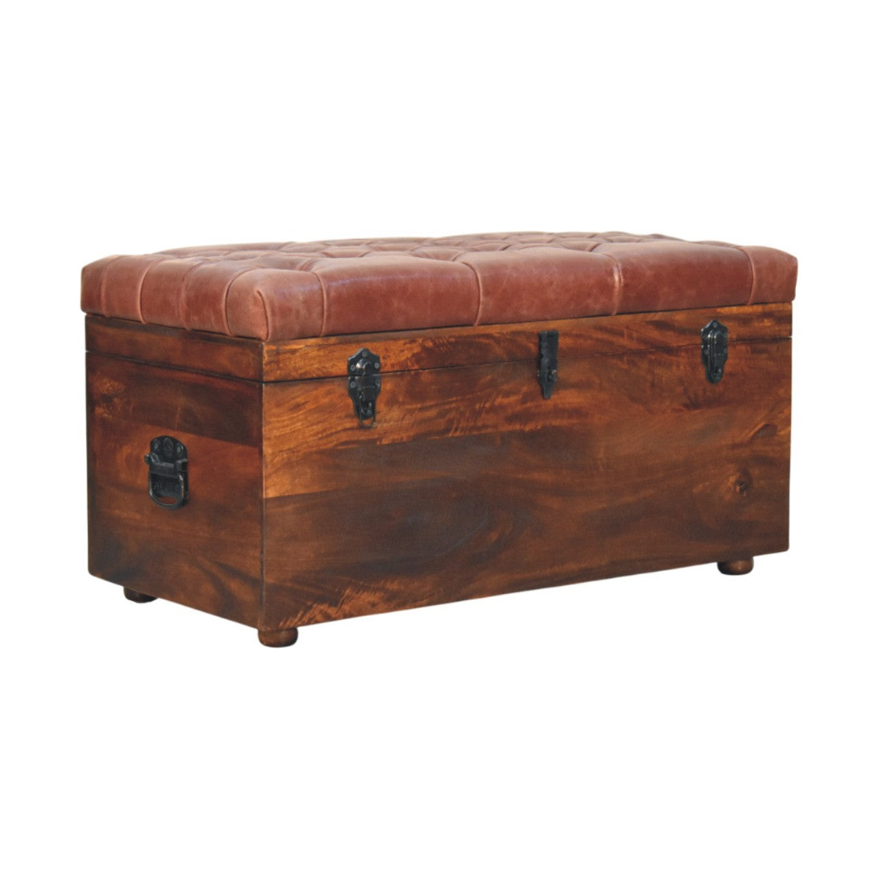 Brown Buffalo hide leather Storage Trunk Storage Bench