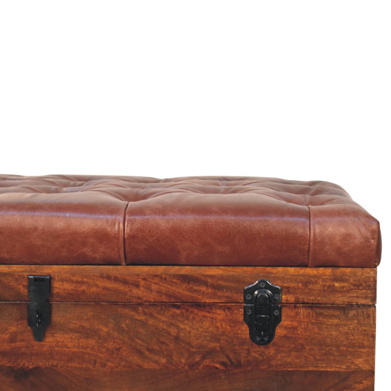 Brown Buffalo hide leather Storage Trunk Storage Bench
