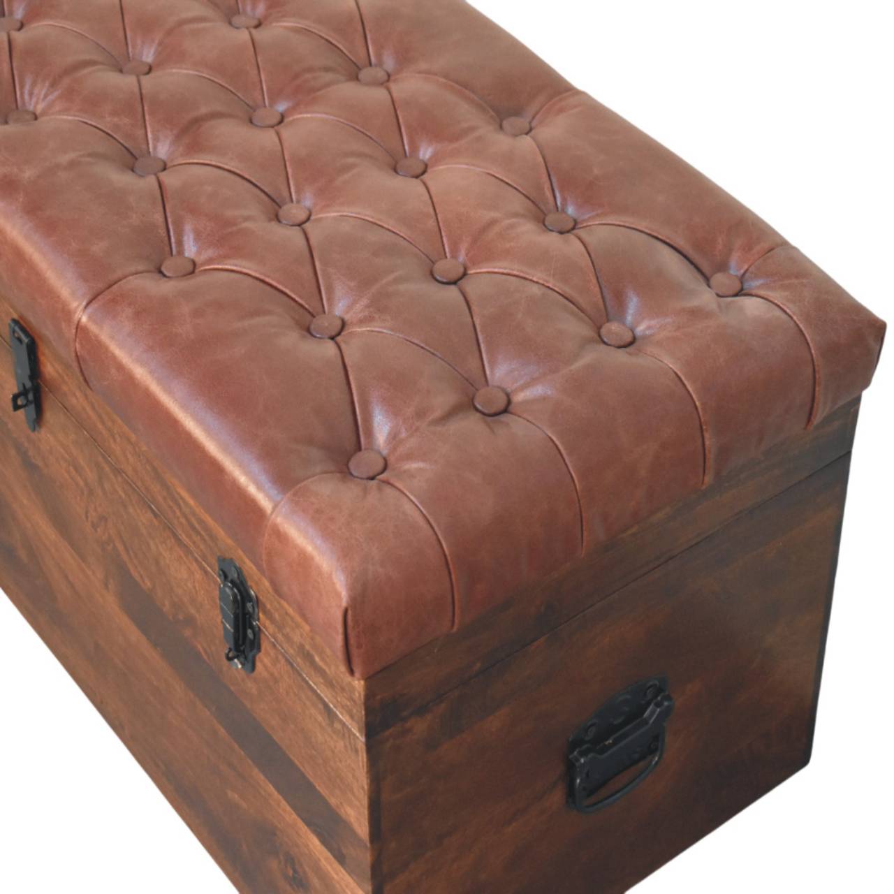 Brown Buffalo hide leather Storage Trunk Storage Bench