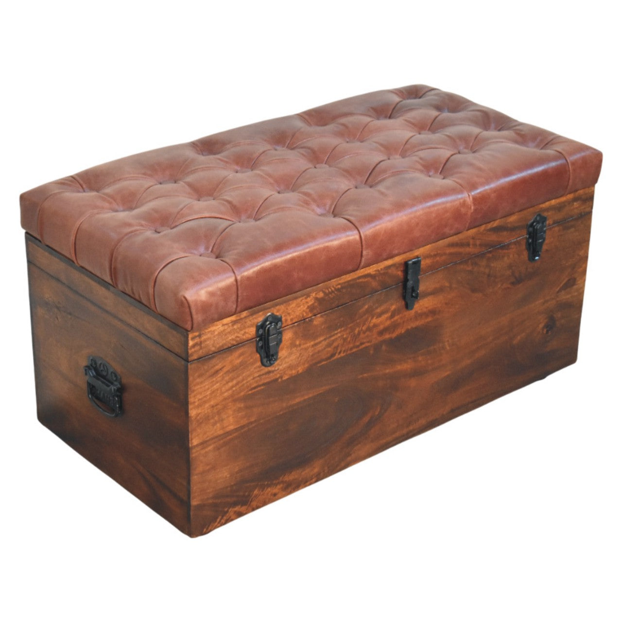 Brown Buffalo hide leather Storage Trunk Storage Bench
