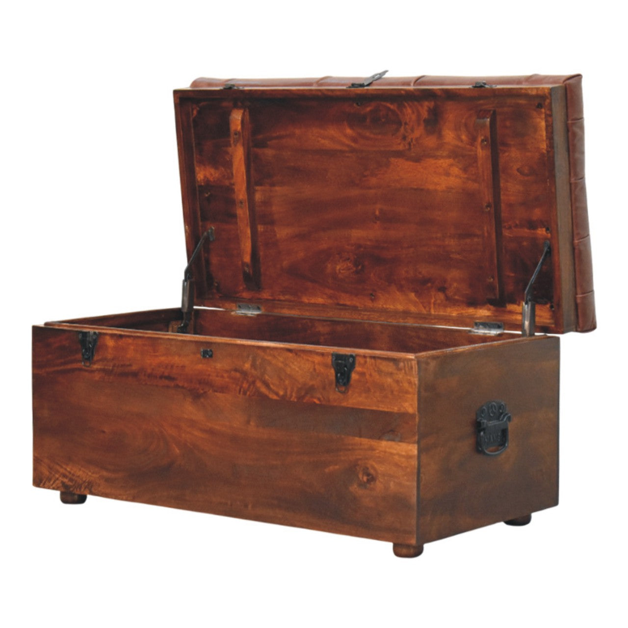 Brown Buffalo hide leather Storage Trunk Storage Bench