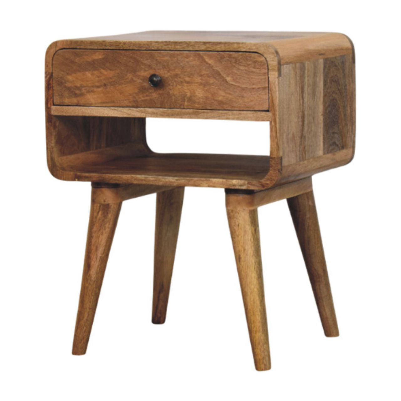 Avora Oak-ish Nightstand with Drawer and open slot Accent Piece