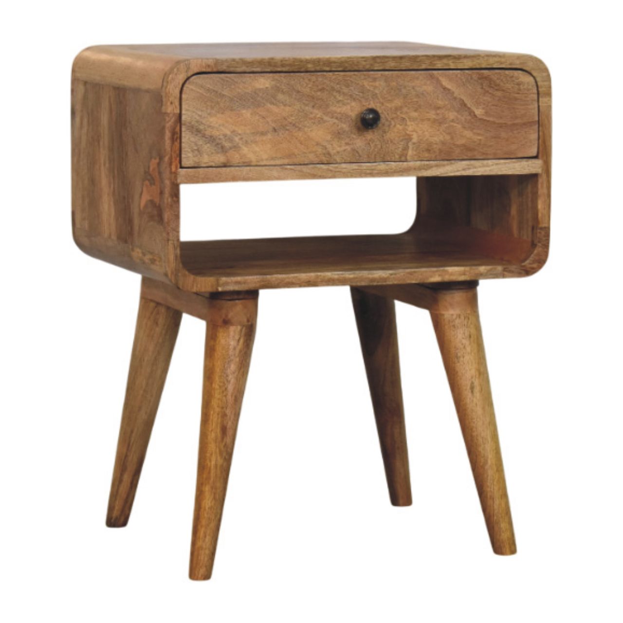 Avora Oak-ish Nightstand with Drawer and open slot Accent Piece