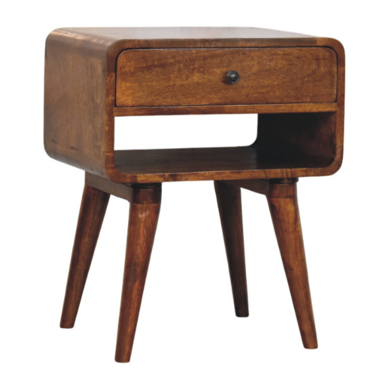 Avora Chestnut Nightstand with Drawer and open slot Chest of