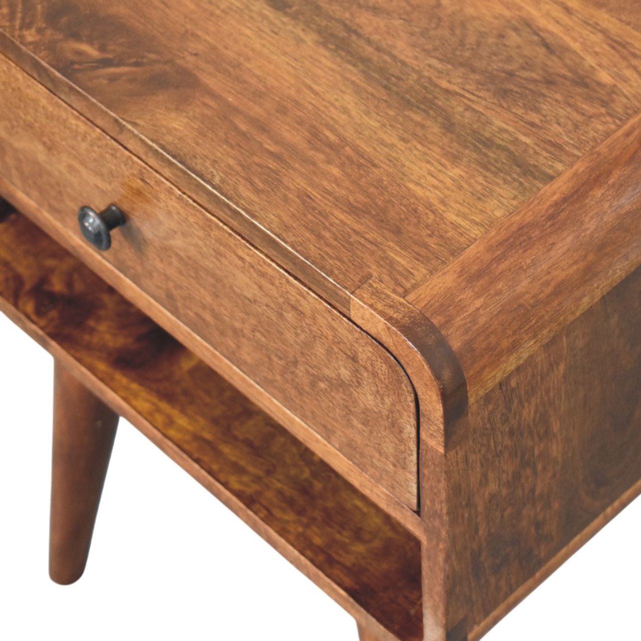 Avora Chestnut Nightstand with Drawer and open slot Chest of