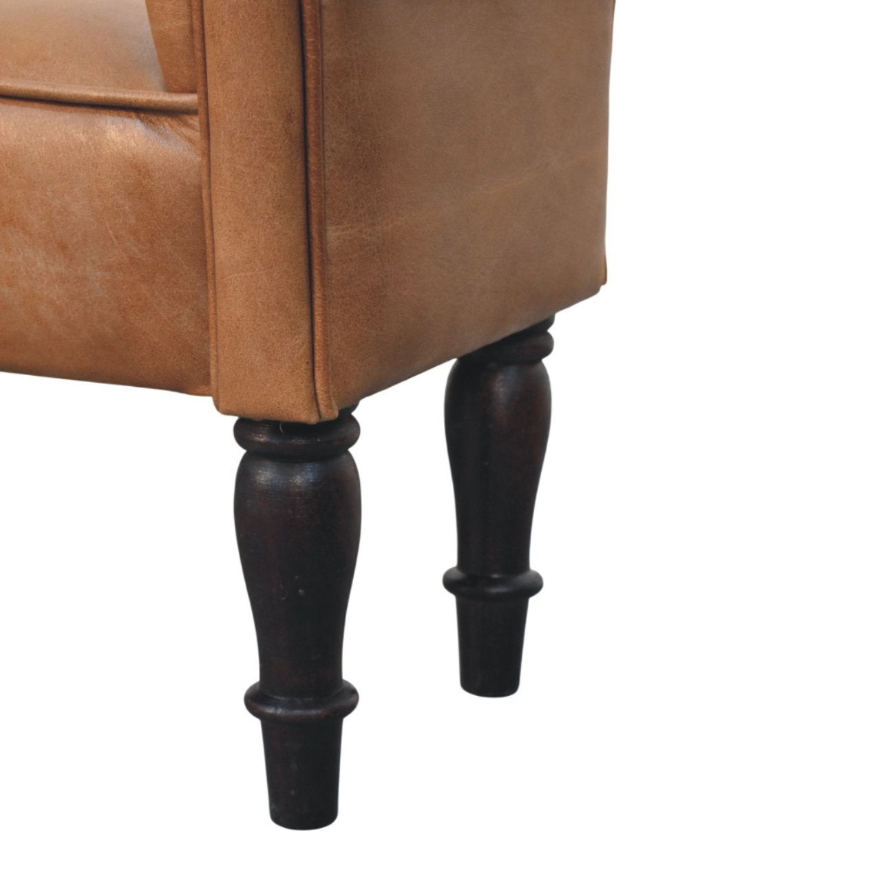 Brown Buffalo Leather Rolled Arms Bench