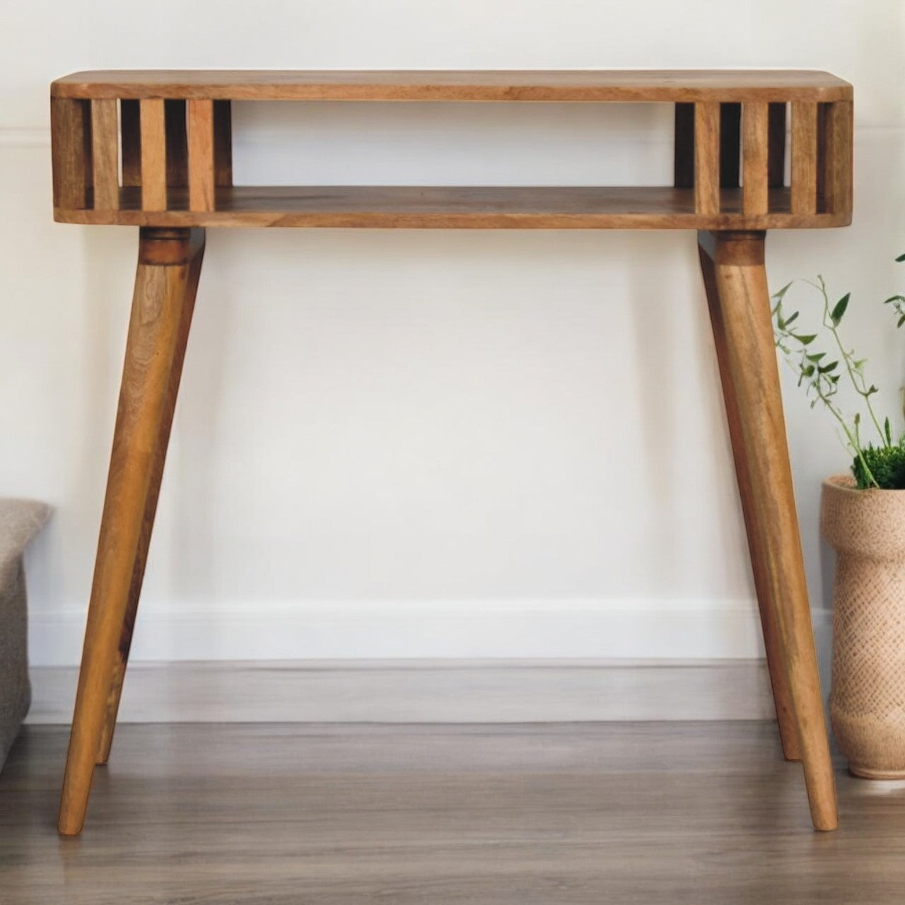 Slatted Oak-ish Console Table