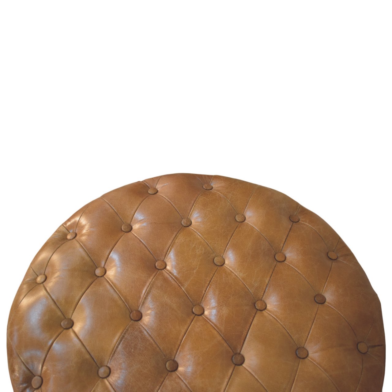 Brown Buffalo Leather Round Ottoman with Castor Legs Storage Bench