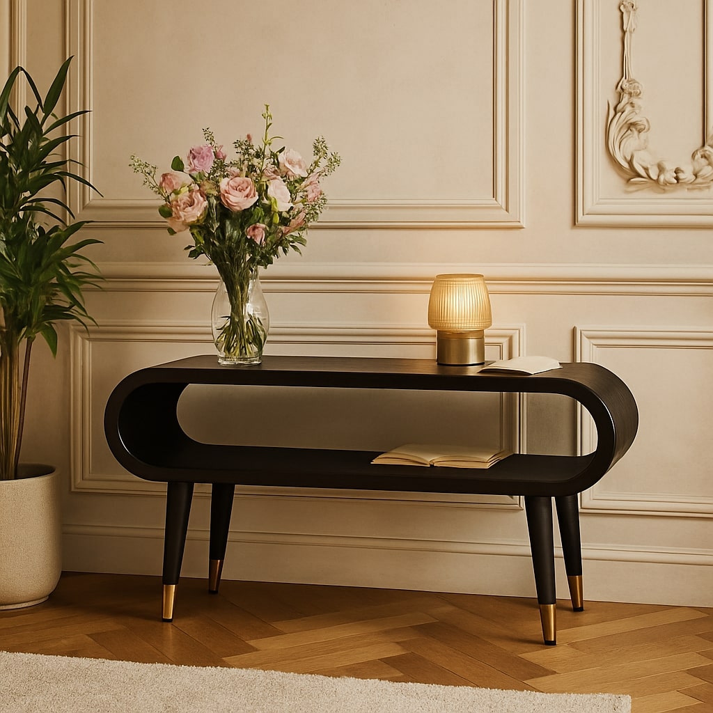 Curved Edge Media with Brass Accents TV Media Unit