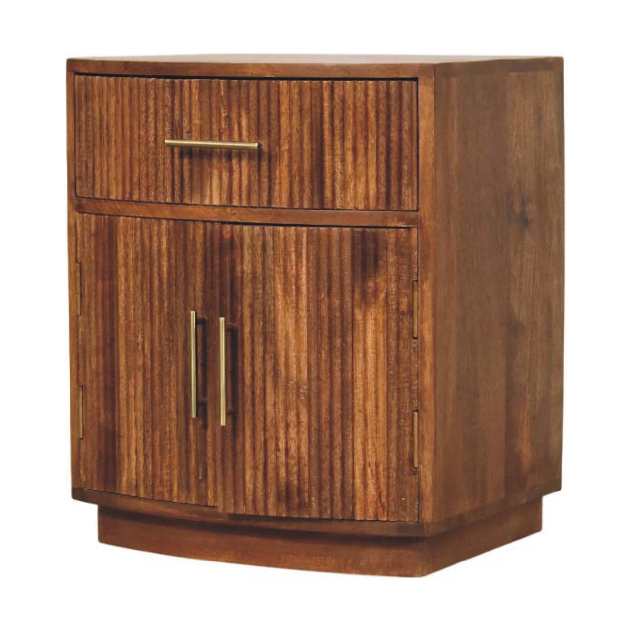 Solid Wood Curved Ribbed Bedside with Drawer Bedside