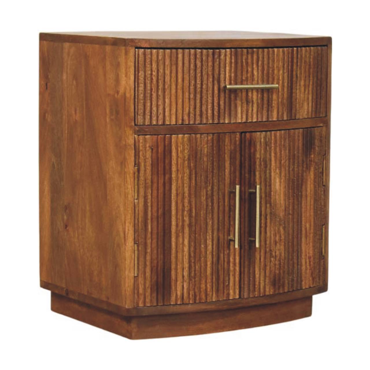 Solid Wood Curved Ribbed Bedside with Drawer Bedside