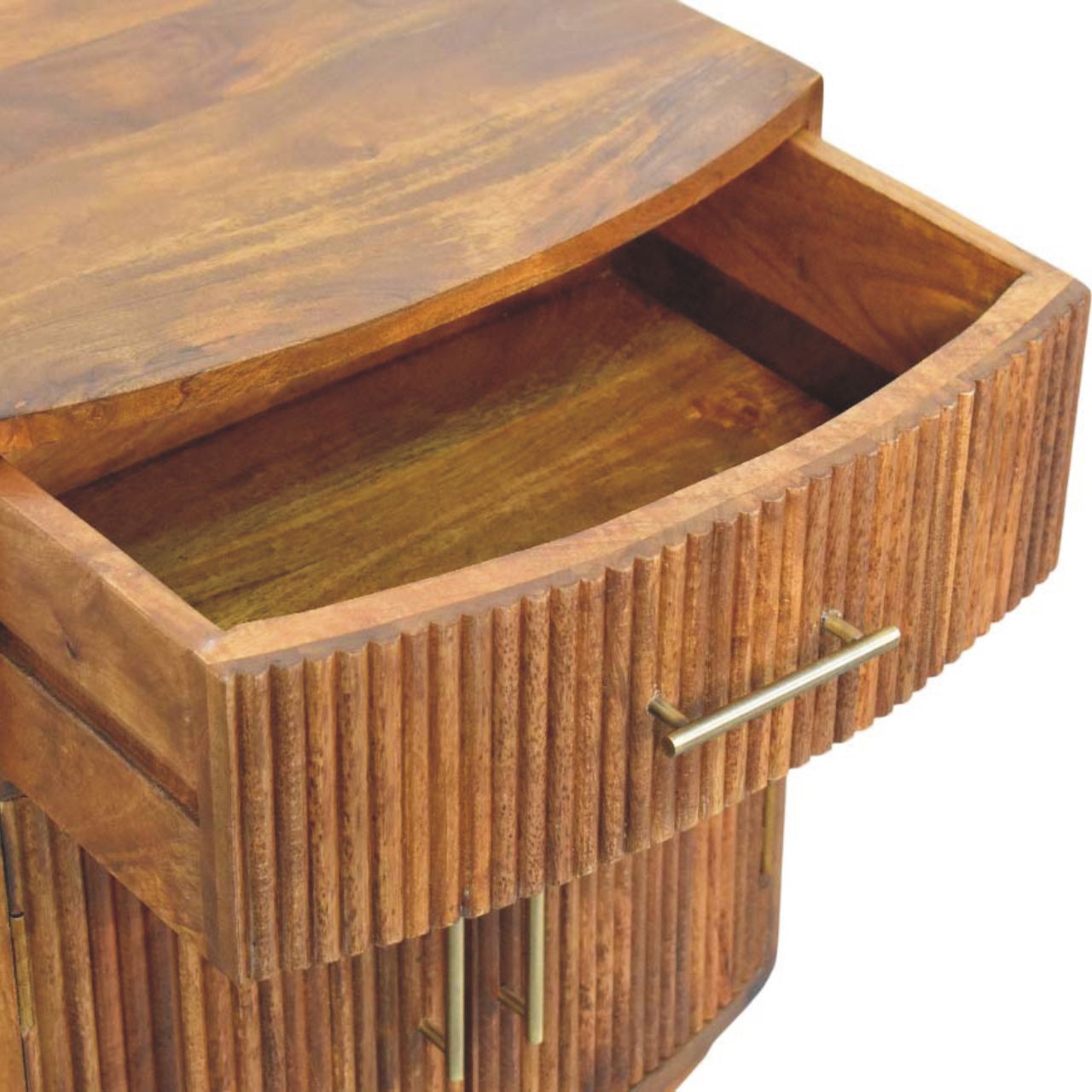 Solid Wood Curved Ribbed Bedside with Drawer Bedside