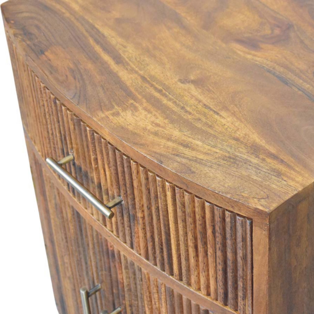 Solid Wood Curved Ribbed Bedside with Drawer Bedside