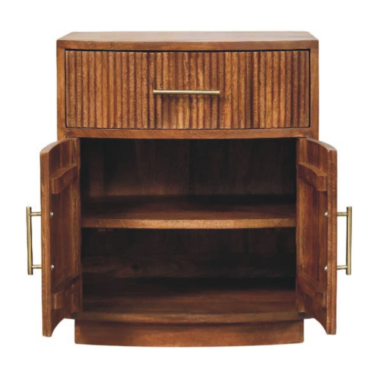 Solid Wood Curved Ribbed Bedside with Drawer Bedside