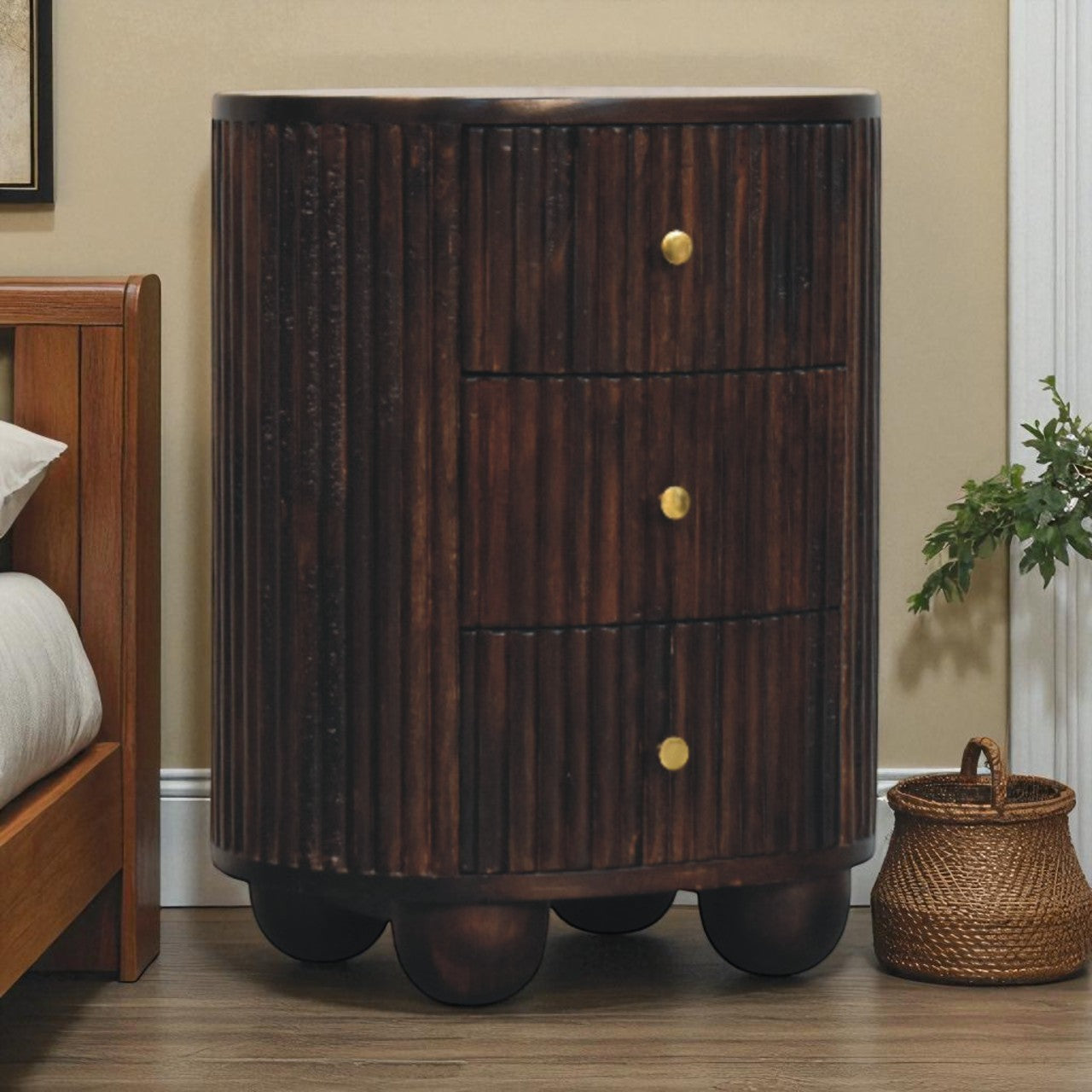 Curved Fluted 3-Drawer Bedside Table