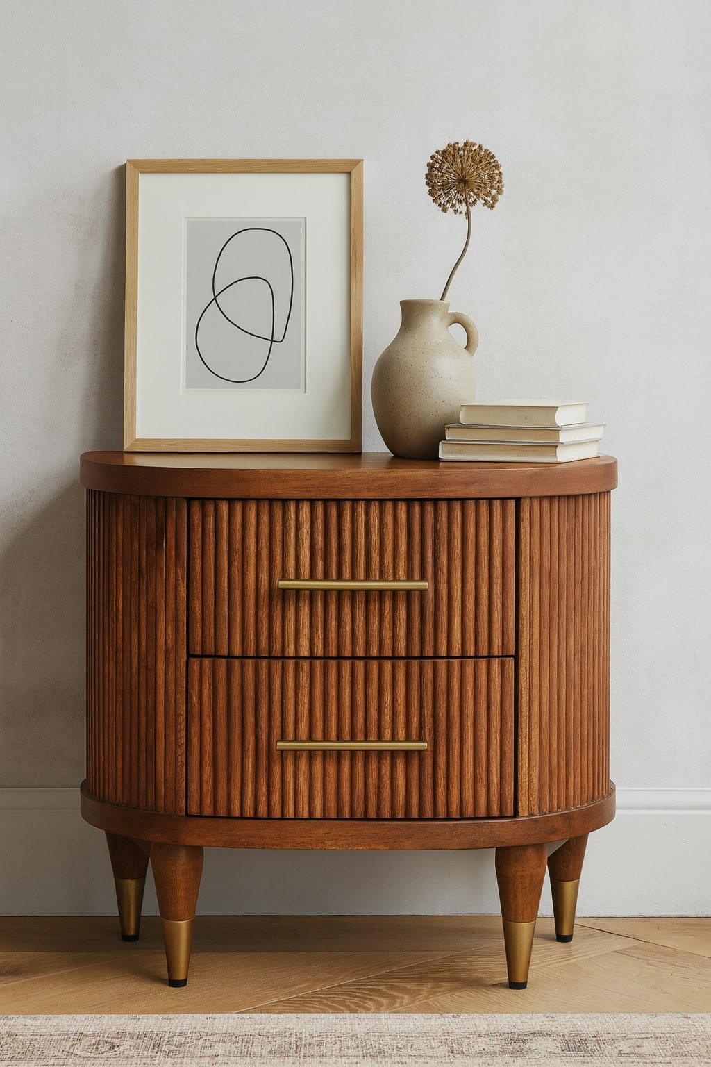 Ribbed Bedside with Brass Accents Bedside Table