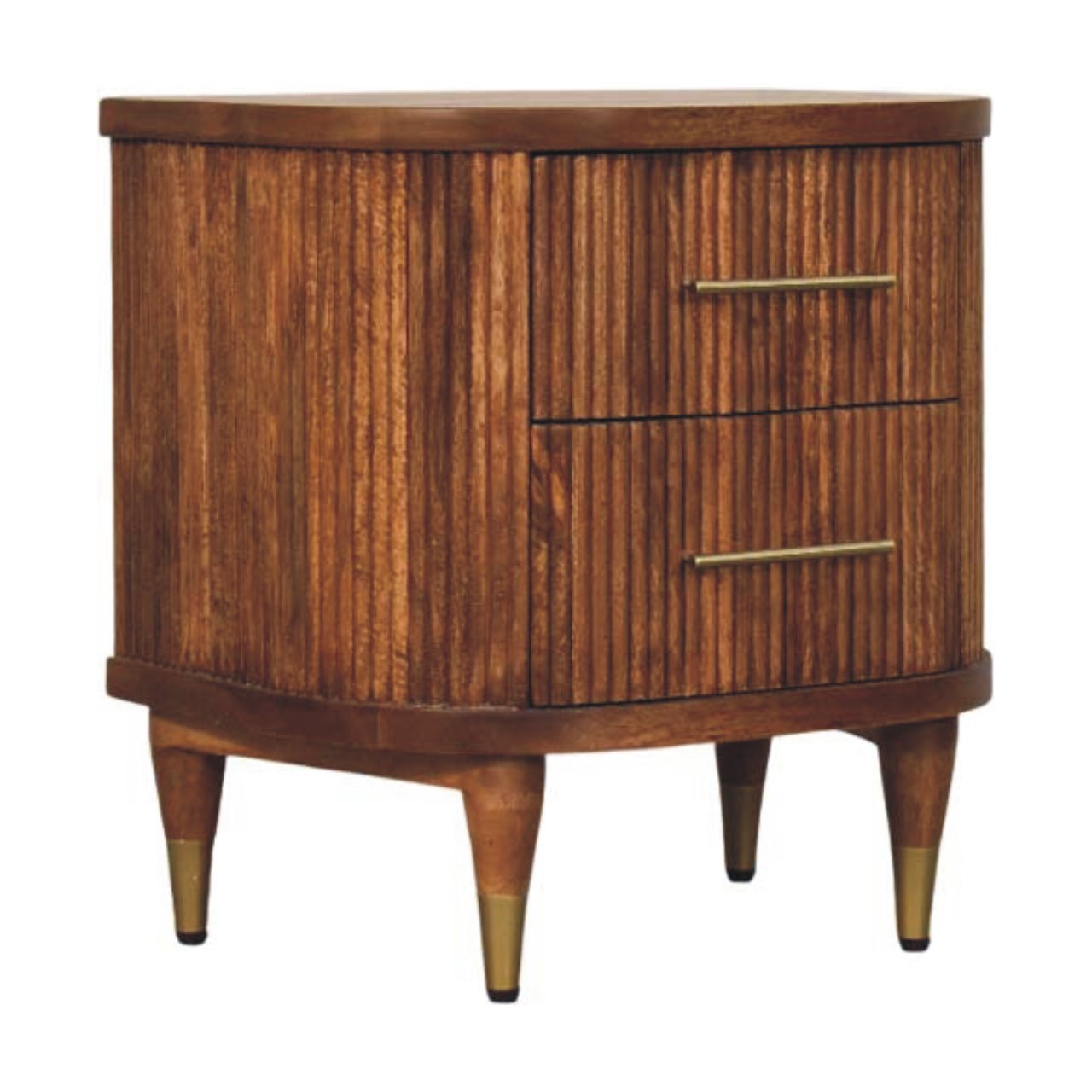 Ribbed Bedside with Brass Accents Bedside Table
