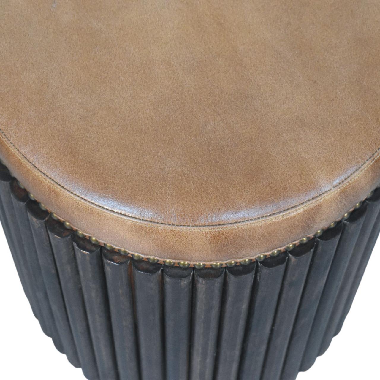 Ribbed Leather Accent Stool