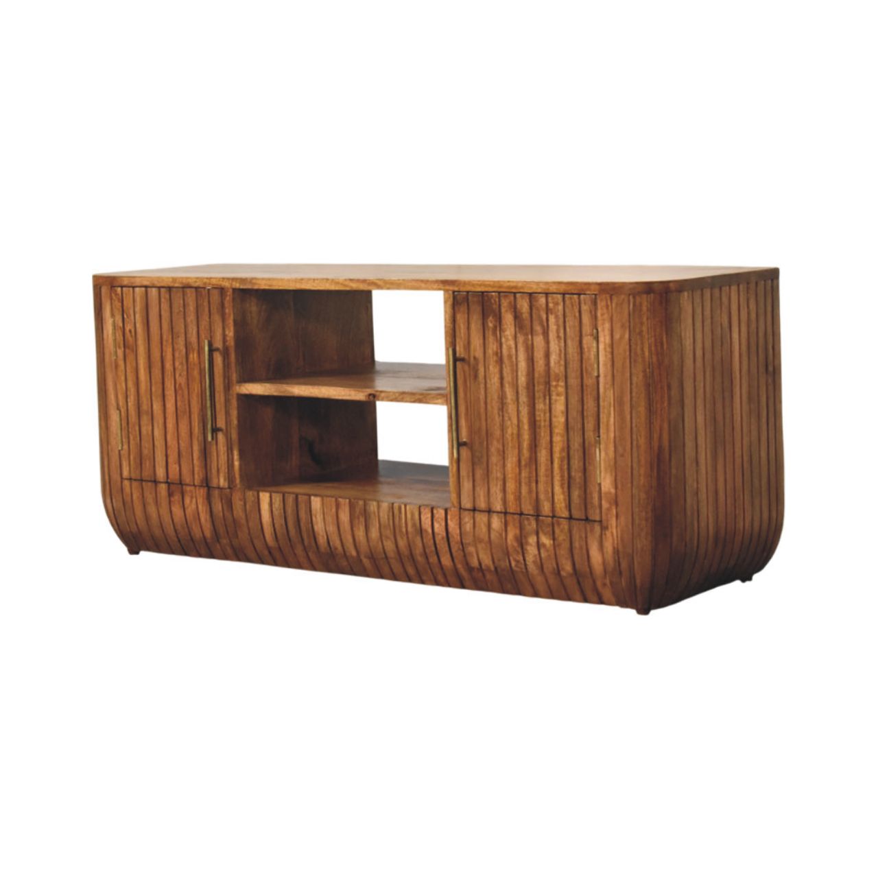 Fluted Media Console with Shelves Console Table