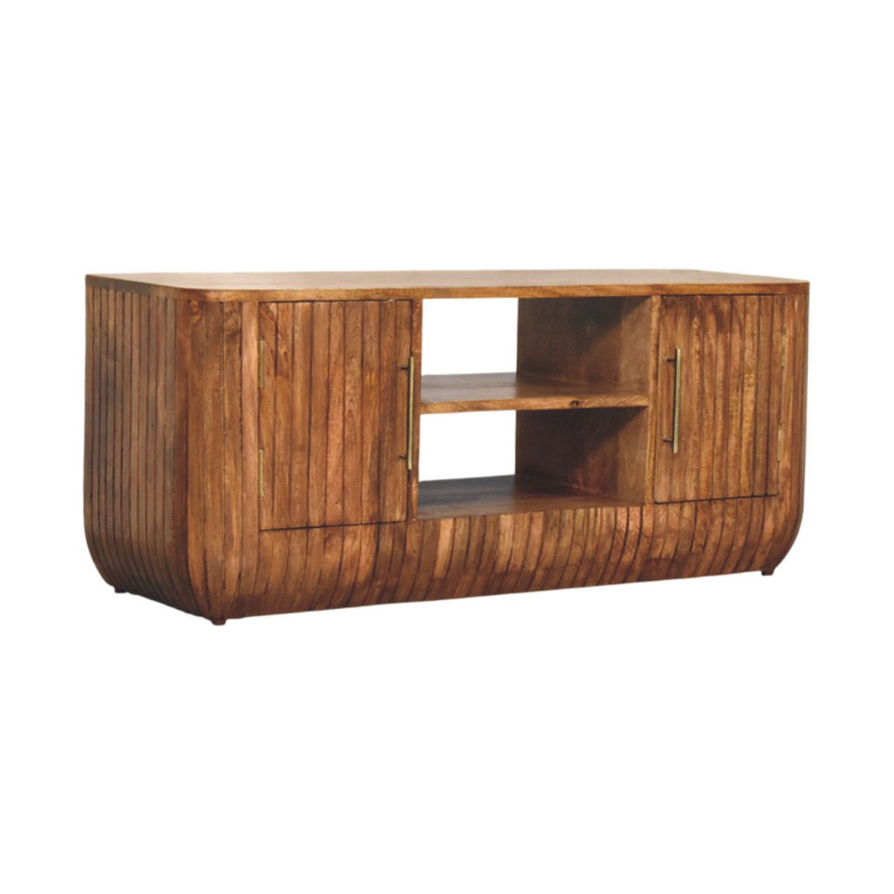 Fluted Media Console with Shelves Console Table