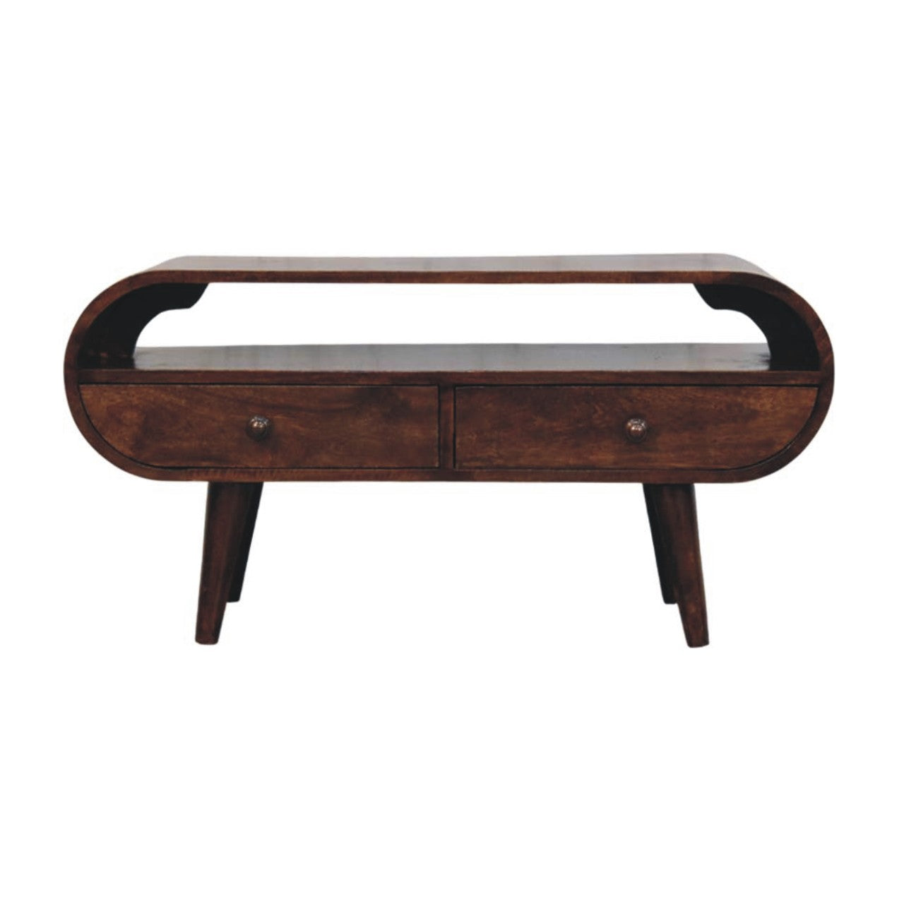 Walnut Curved Two Drawer Media Unit