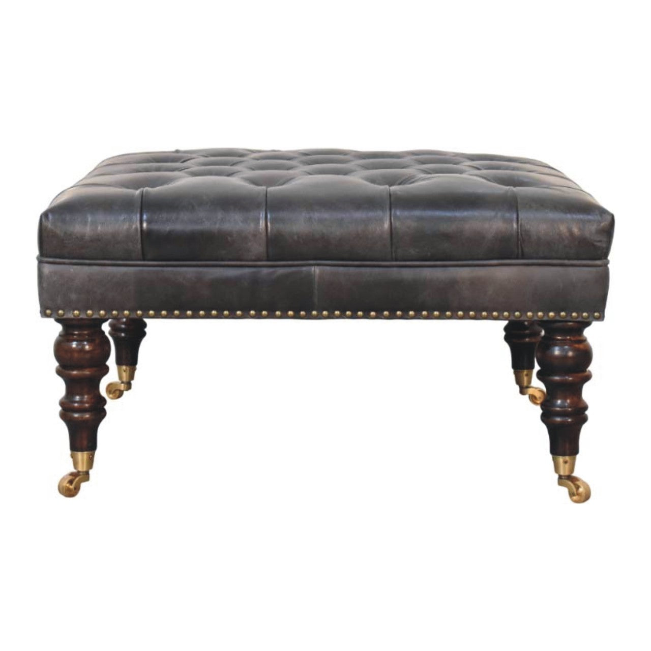 Black Leather Upholstered Ottoman