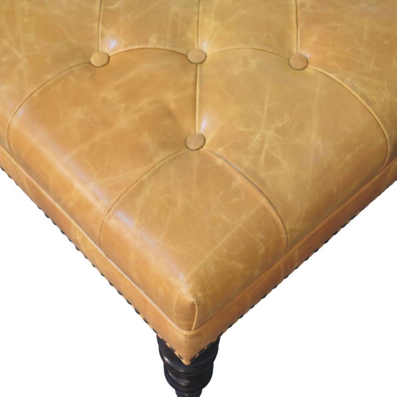 Tan Leather Upholstered Ottoman