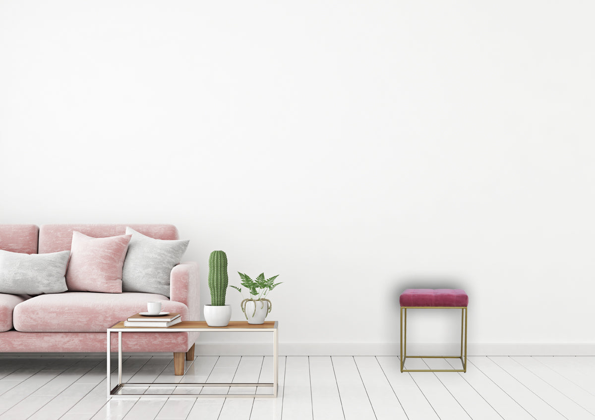 Pink Velvet Gold Base Footstool