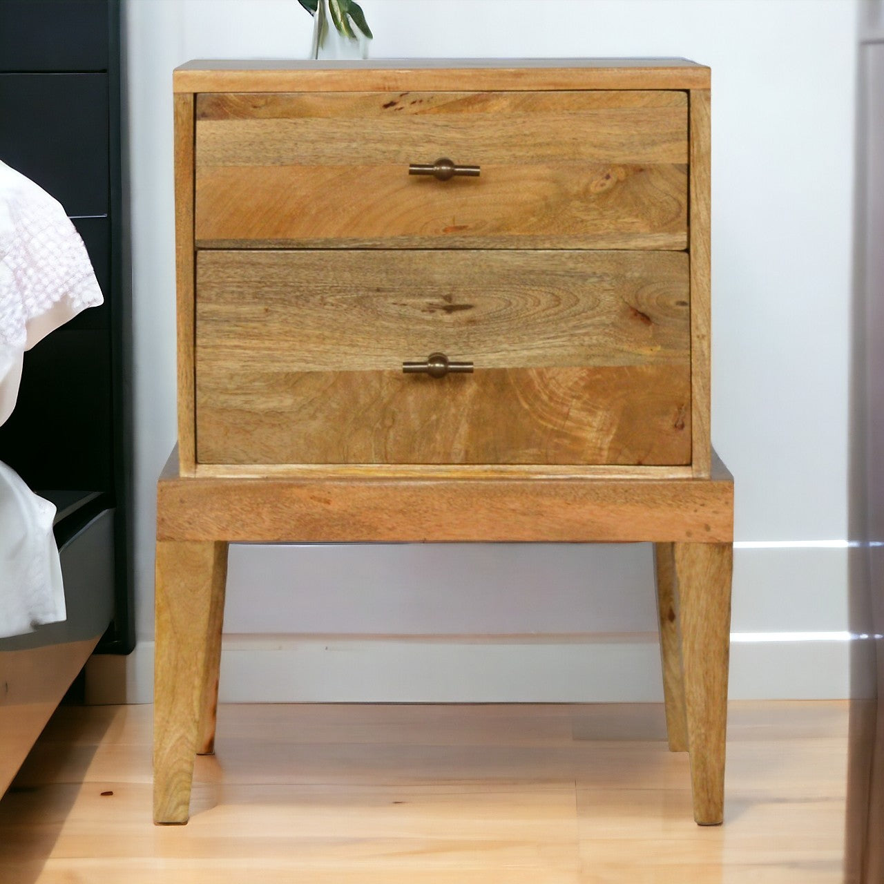 Solid Wood Bedside with T-Bar Knobs