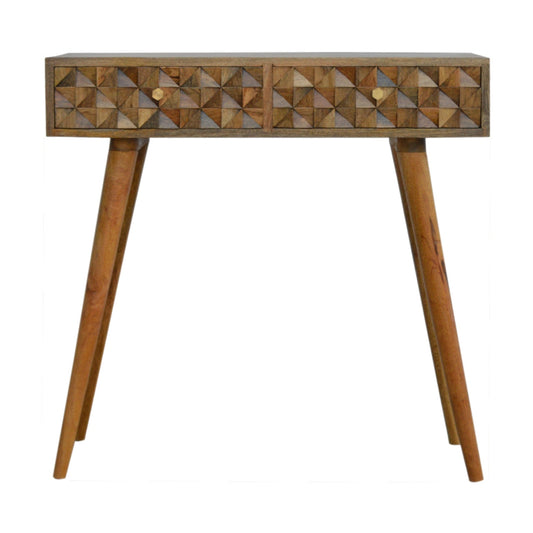 Diamond Carved Console Table | Oak Solid Mango Wood Hand-Carved