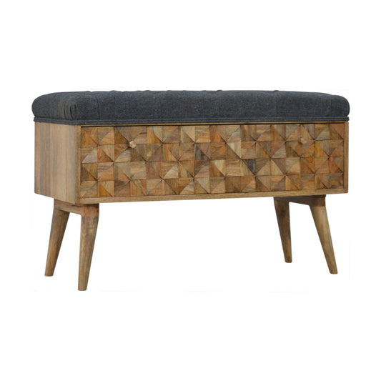 Grey Tweed Diamond Bench | Hand-Carved