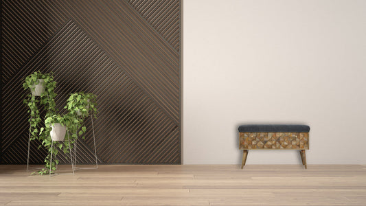 Grey Tweed Diamond Bench | Hand-Carved