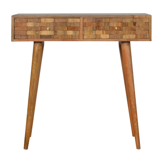 Tile Carved Console Table | Oak Solid Mango Wood Hand-Carved