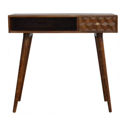 Chestnut Cube Carved Writing Desk | Hand-Carved
